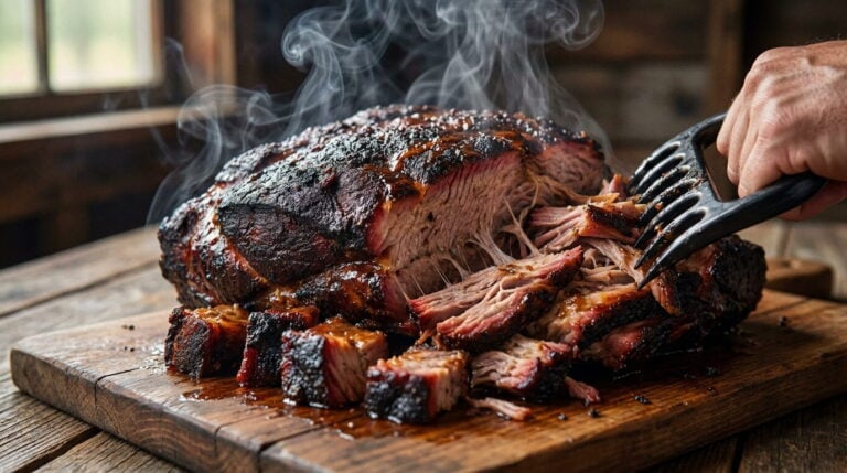Pulled Pork gelingt August mit gutem Rauch inzwischen auch über Nacht 2 Womit August die Temperatur und den Rauch über Stunden hält