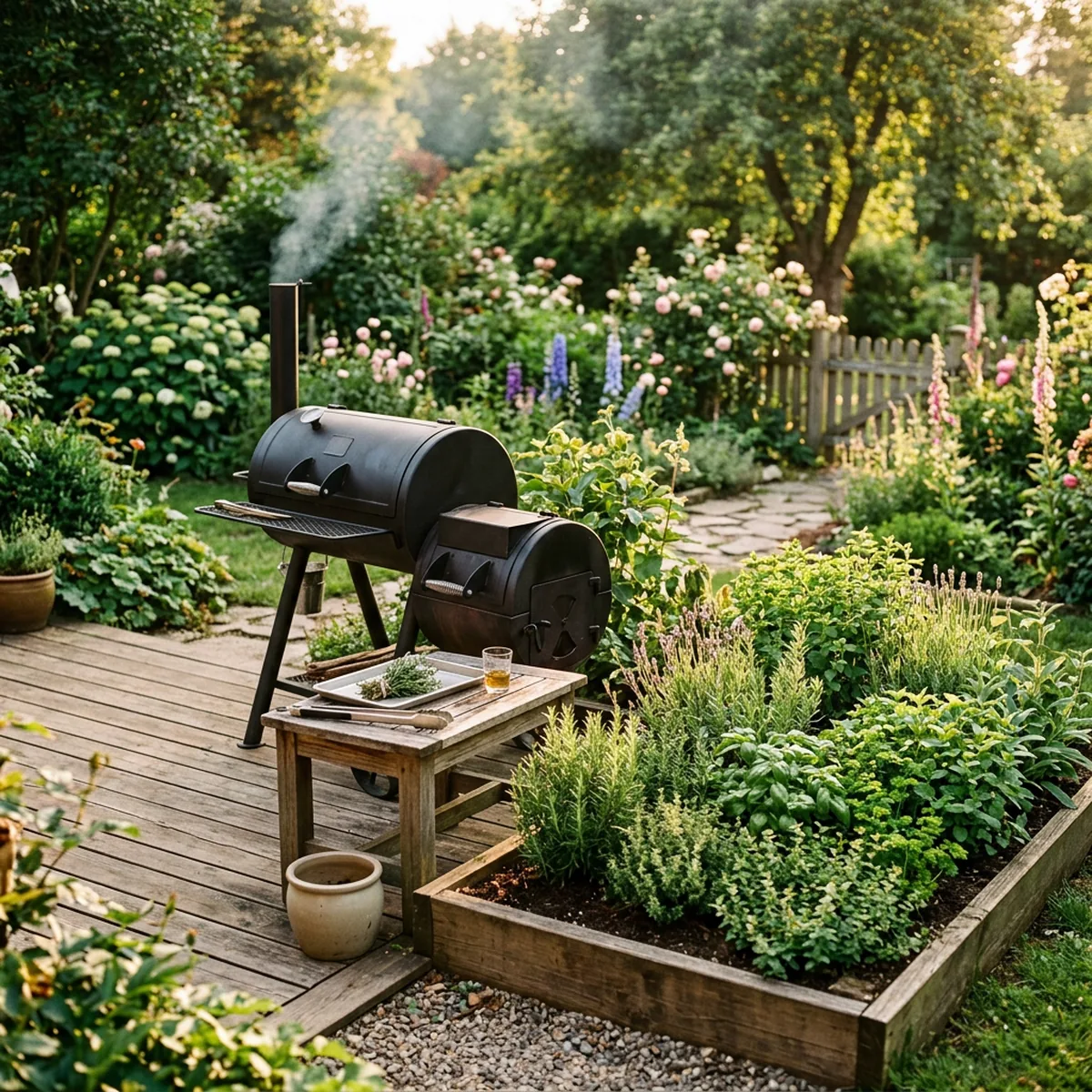 August Rauch – Smoker im Garten am Sommerabend