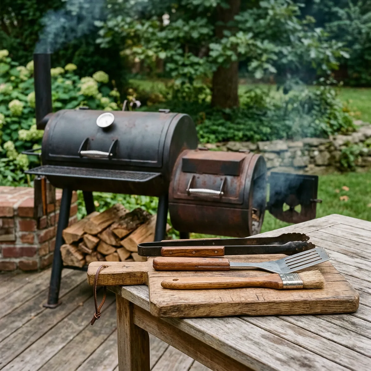 August Rauch – Grillwerkzeug neben dem Smoker